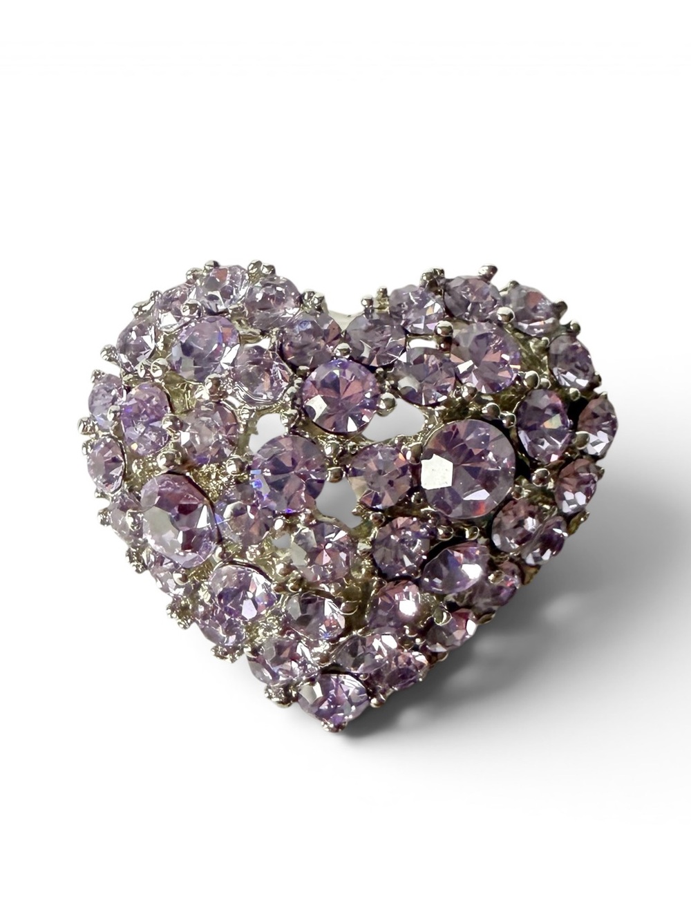 Lavender Light Purple Heart Rhinestone Crystal Brooch Pin